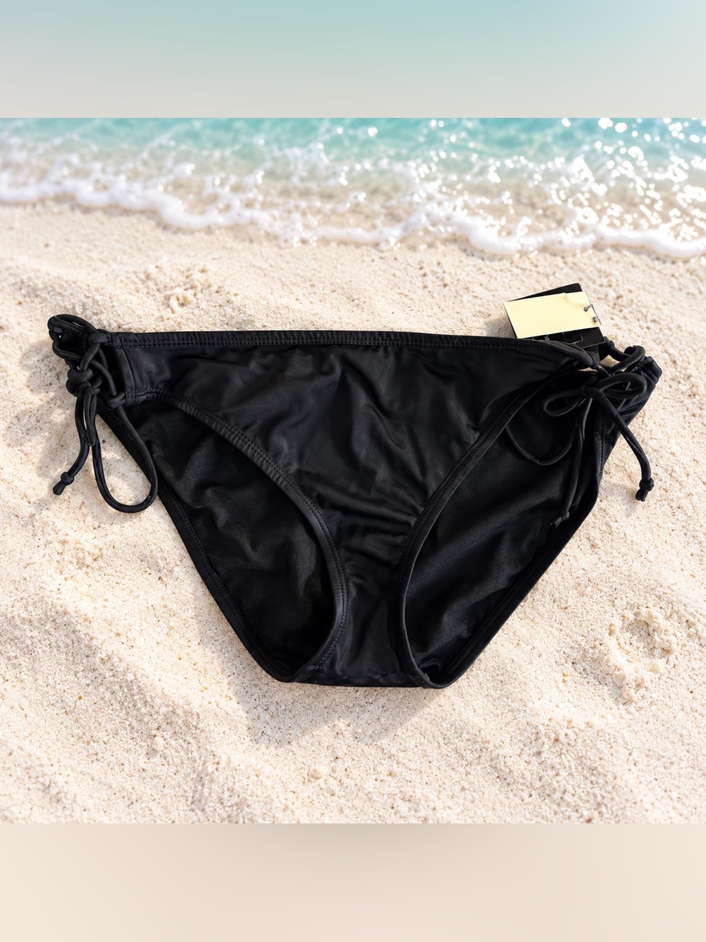 Women’s Sundazed Elegant Black Bikini Bottom  with Side Ties, size large, nwt